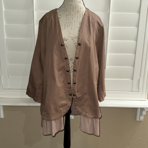 Torrid Tan Twill Georgette Peplum Jacket - Picture 1 of 12